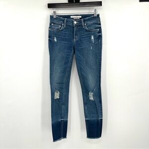 TULAROSA Crissi Mid Rise Skinny Jeans Stretch Denim 24 Ombre Raw Hem Distressed